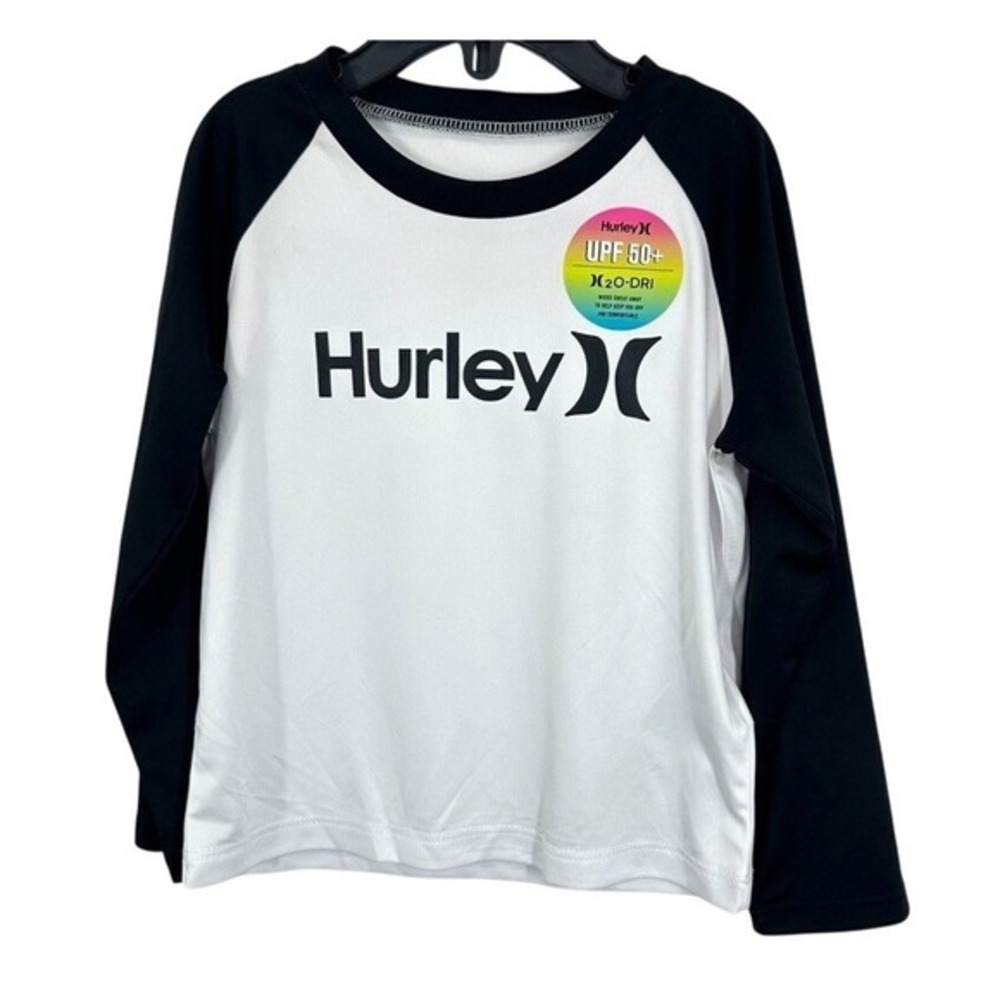 Hurley Boys Size 24 Month Black and White UPF Longsleeve Sun Shirt Beach NWT